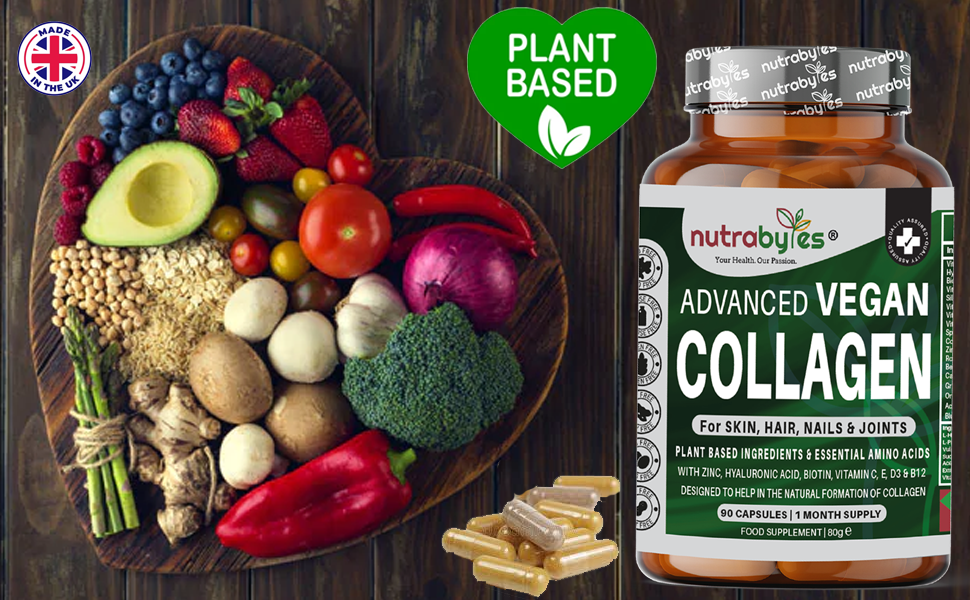 Colágeno Vegano Avanzado | Fórmula a Base de Plantas con Aminoácidos Esenciales | 90 Cápsulas | Suministro para 1 Mes