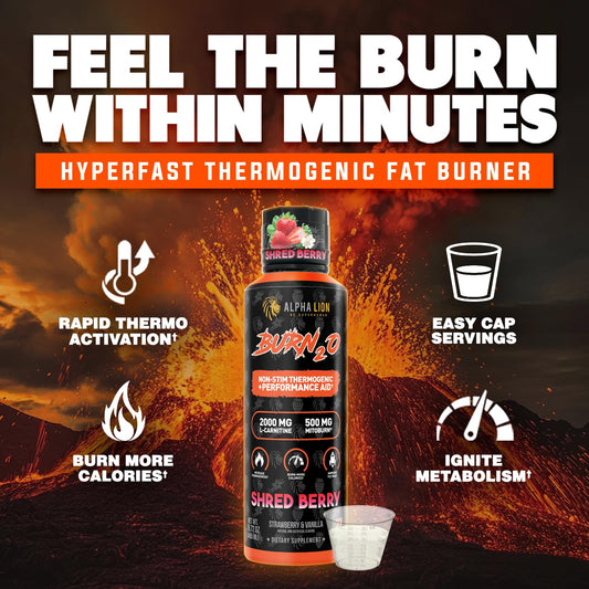 ALPHA LION Burn2O L-Carnitina Líquida 2000mg – Quemador de Grasa Premium y Pre-Entrenamiento para Hombres y Mujeres | ShredBerry