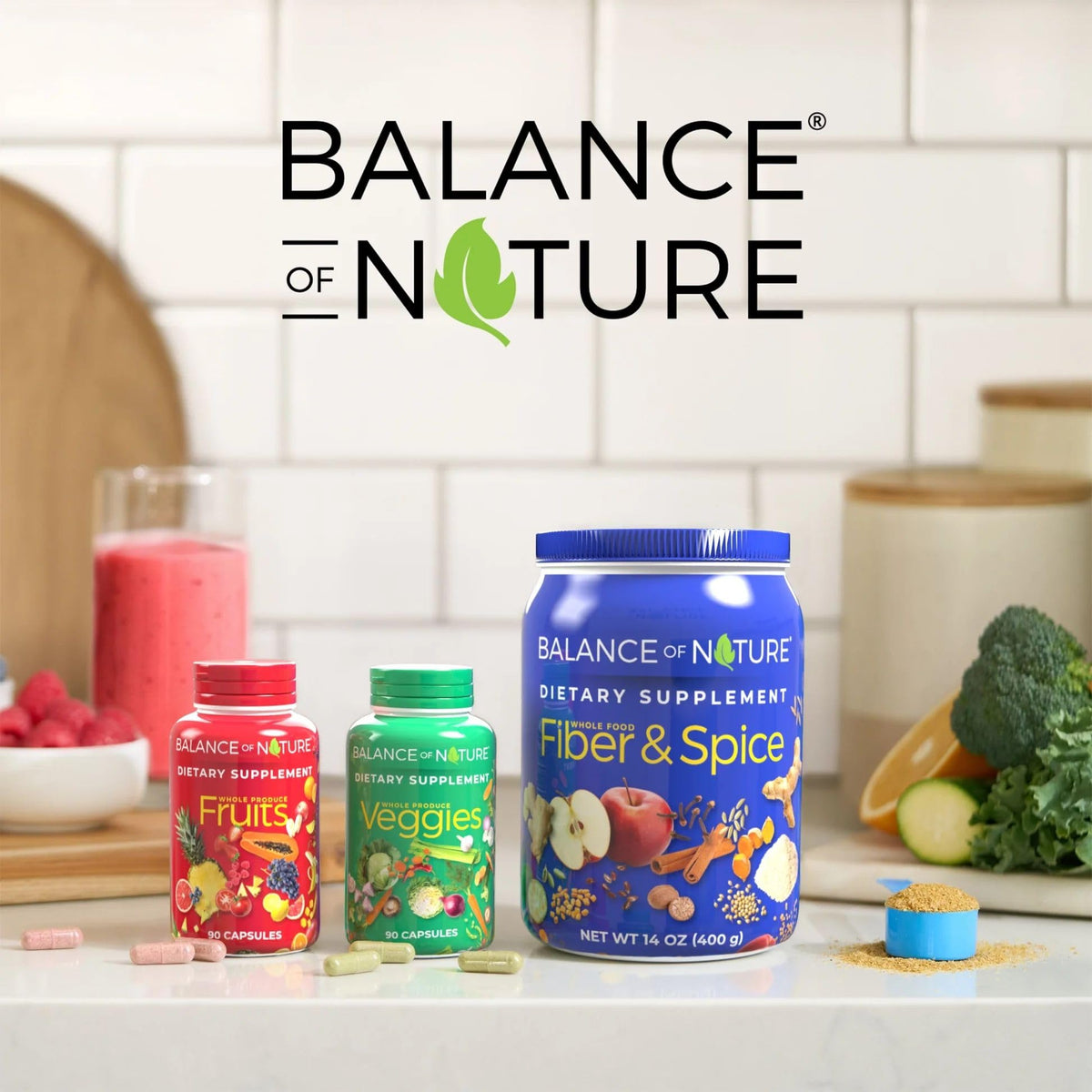 Balance of Nature Fruits & Veggies Supplements – 90 Fruits & 90 Veggies Capsules Set - Calm Era