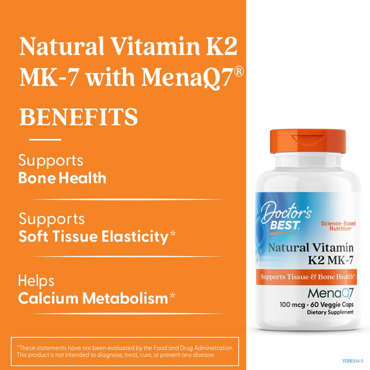Doctor's Best Vitamina K2 MK-7 con MenaQ7 — 100mcg, 60 Cápsulas