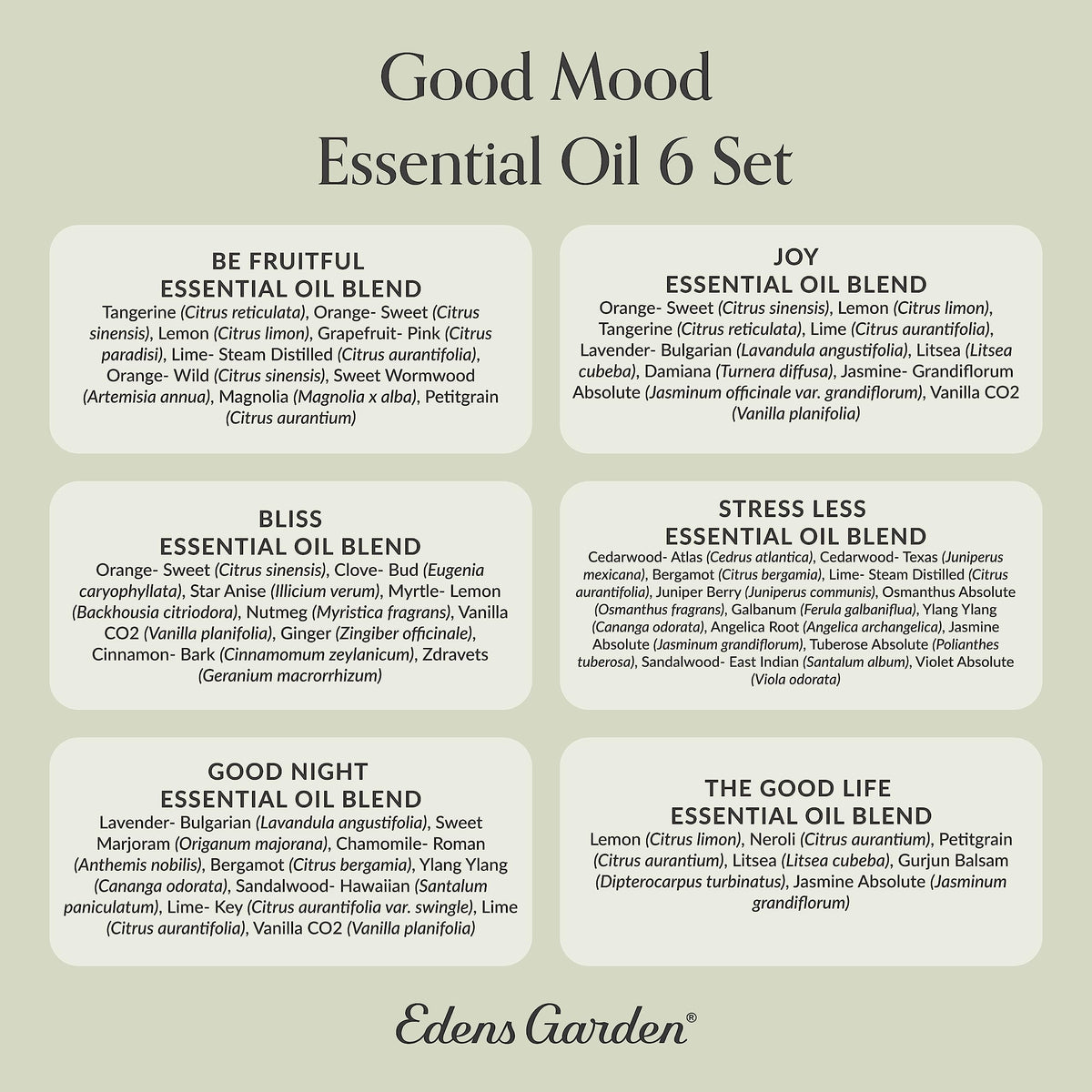 Set de 6 aceites esenciales Good Mood de Edens Garden, 10 ml x 6