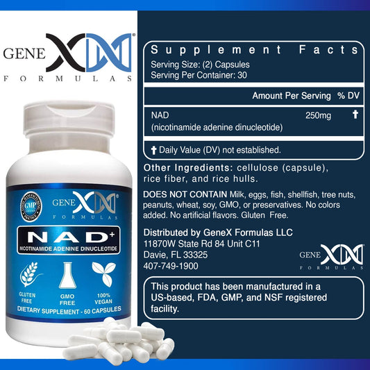 Genex NAD+ 250mg – 60 Cápsulas | NAD+ Real, No un Precursor