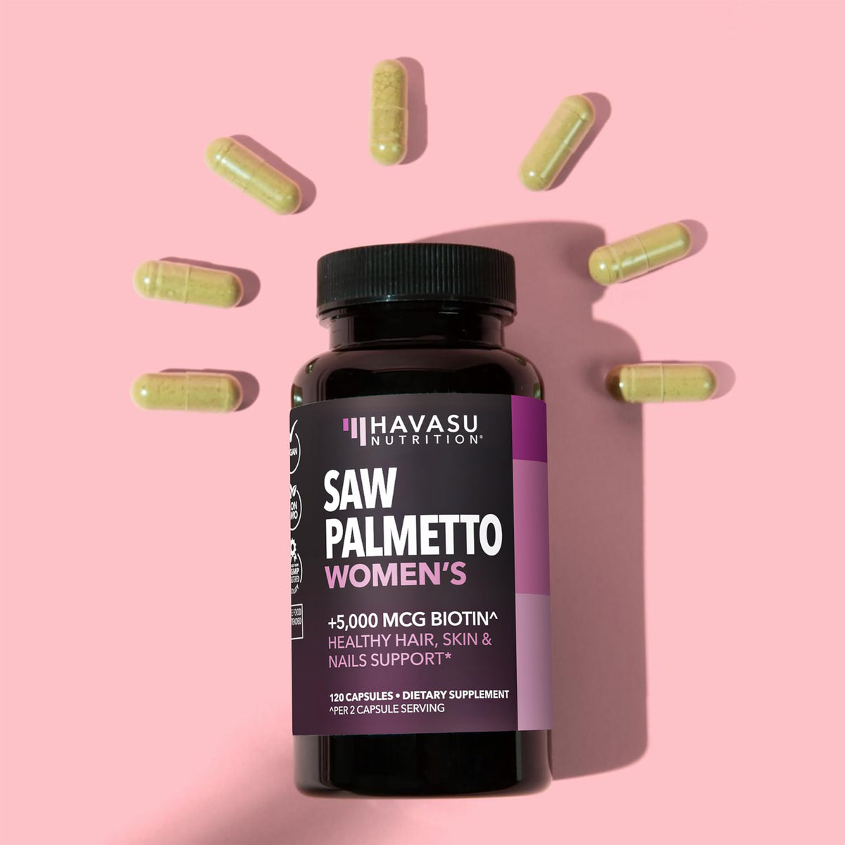HAVASU Saw Palmetto 1500mg con Biotina 5000mcg | 120 Cápsulas | Cabello y Uñas