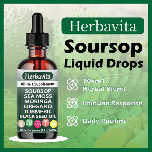 Herbavita Gotas Líquidas de Guanábana 10 en 1 con Moringa y Musgo Marino 1ml Diario