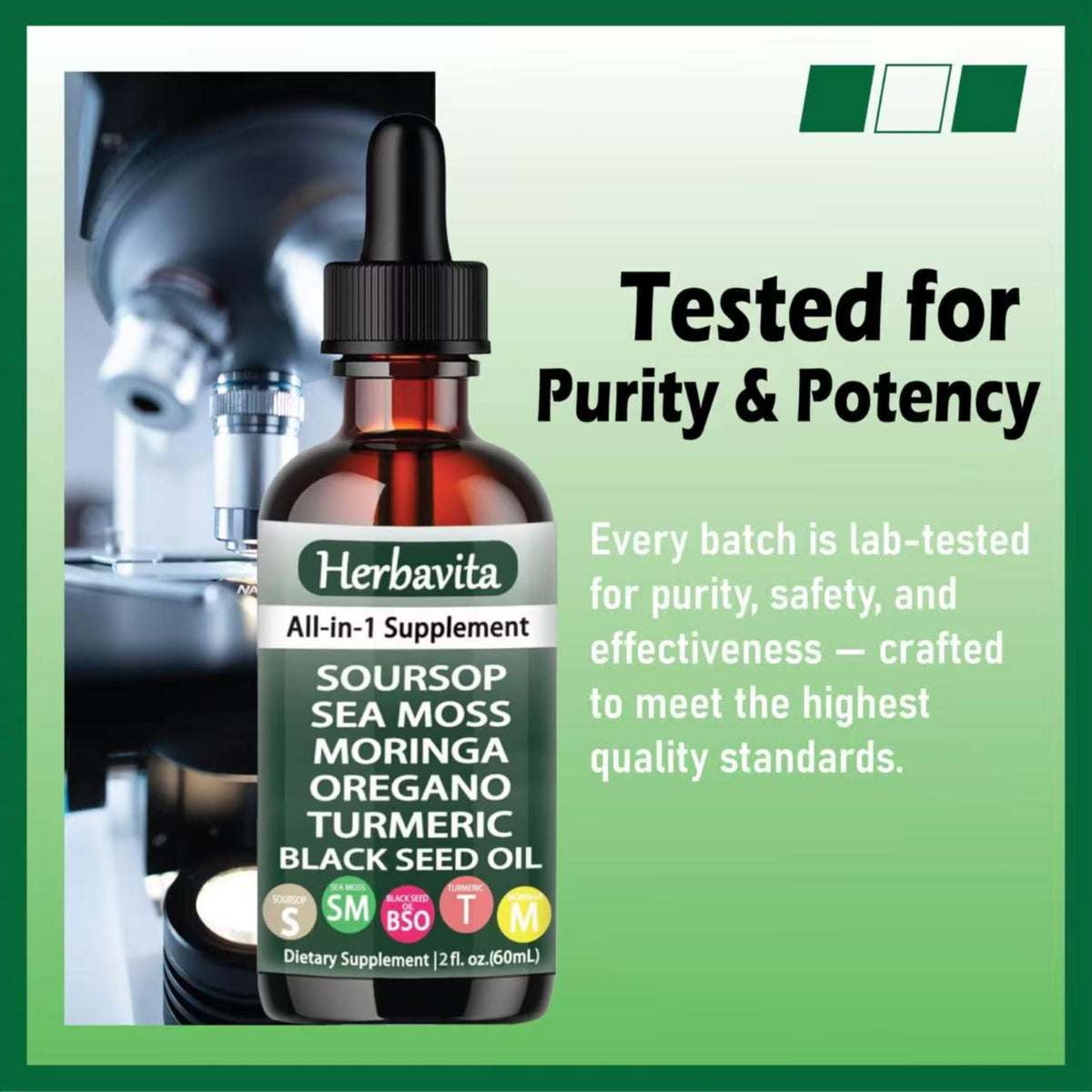 Herbavita Gotas Líquidas de Guanábana 10 en 1 con Moringa y Musgo Marino 1ml Diario