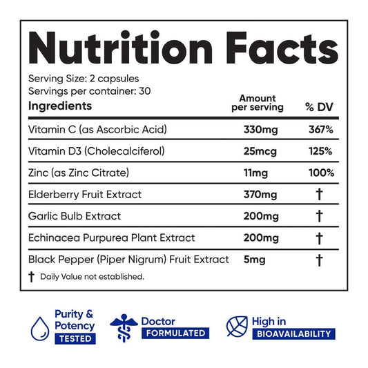 Immuneti 6 en 1 Soporte Inmunológico — Vitamina C, D3, Zinc, Saúco