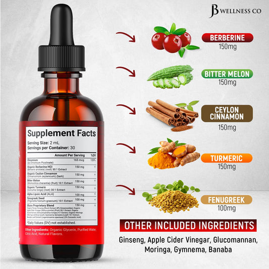 Gotas líquidas de berberina liposomal y canela de Ceilán con moringa 4oz
