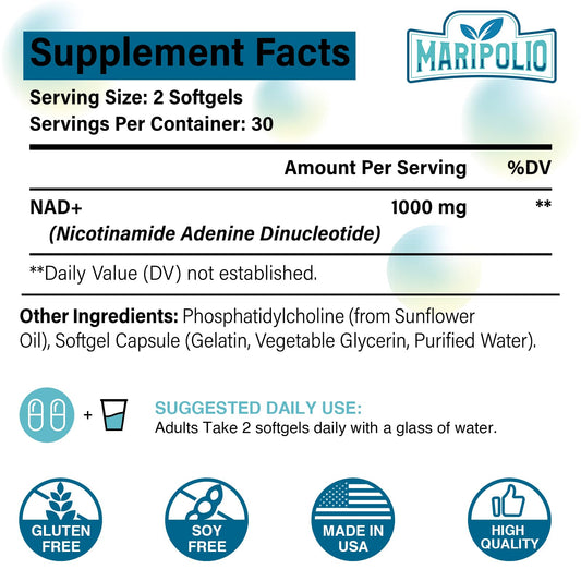 Suplemento Liposomal NAD+ 1000mg – Máxima Absorción | Energía y Reparación del ADN | 120 Cápsulas Blandas