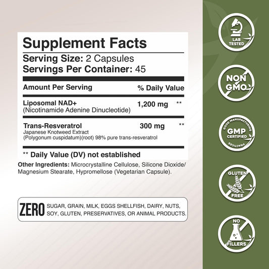 Gade Nutrition NAD+ con Resveratrol – Envejecimiento saludable y antioxidante | Hecho en EE. UU.