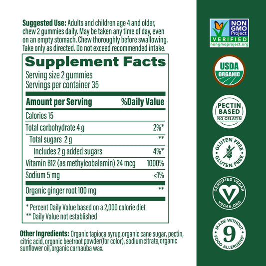 Gominolas energéticas de vitamina B12 de MegaFood — Jengibre, USDA Organic, 70 unidades