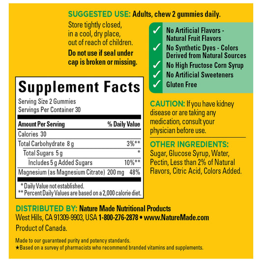Nature Made High Absorption Magnesium Citrate 200mg Gummies — 60 Count
