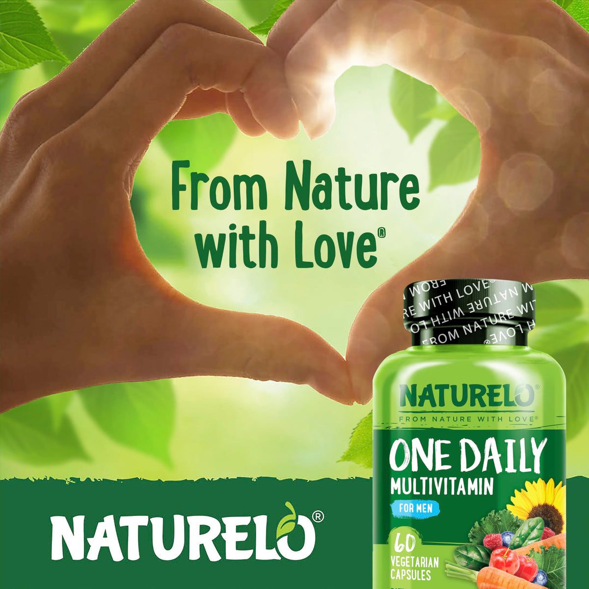 Multivitamínico para hombres NATURELO – Una cápsula diaria con vitaminas y minerales de alimentos integrales | 60 cápsulas