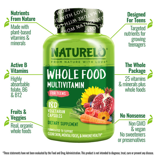 NATURELO Teen Multivitamin for Boys & Girls — 180 Plant-Based, Non-GMO, Vegetarian - Calm Era