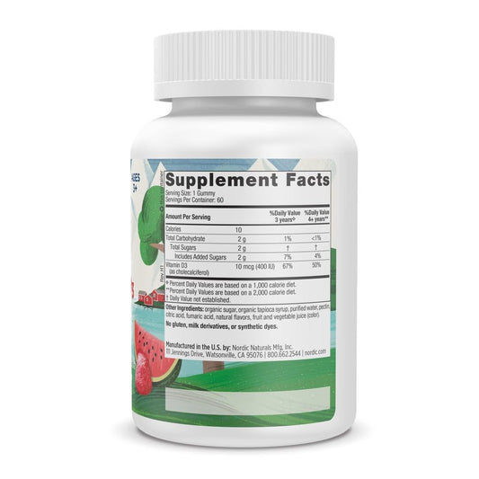 Nordic Naturals Vitamina D3 Niños — Sandía Salvaje, 400 UI, 60 unidades