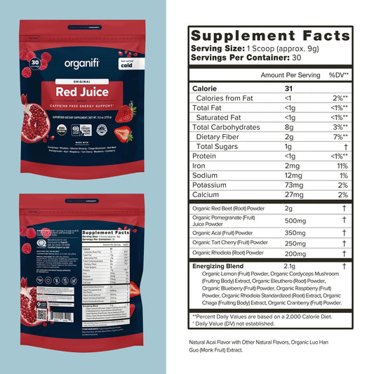 Organifi Red Juice – Polvo de superalimentos para energía y concentración, 90 porciones