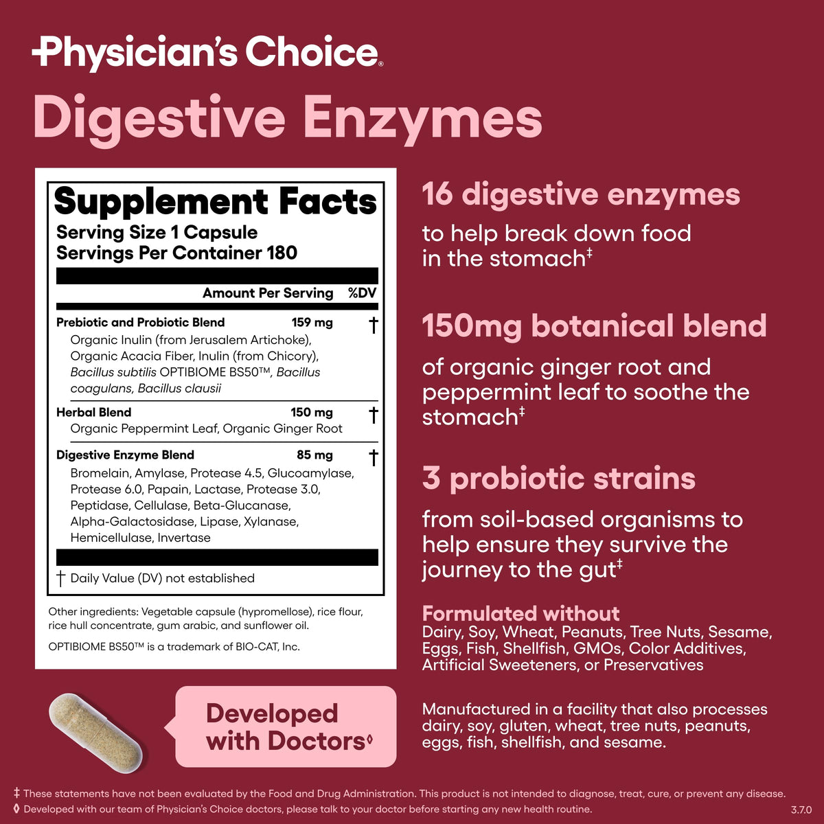 Physician's CHOICE Enzimas Digestivas – 16 Enzimas con Prebióticos y Probióticos Orgánicos (180 comprimidos)