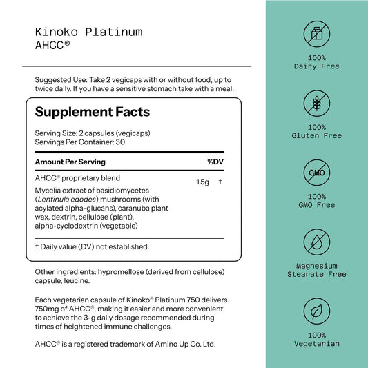 Quality of Life Kinoko Platinum AHCC 750mg – Immune Support & NK Cell Activity | 60 Veggie Capsules - Calm Era