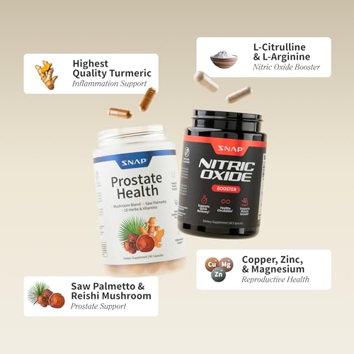 Snap Supplements Paquete para la salud de la próstata y óxido nítrico para hombres | 90 + 60 cápsulas vegetarianas (suministro para 1 mes)
