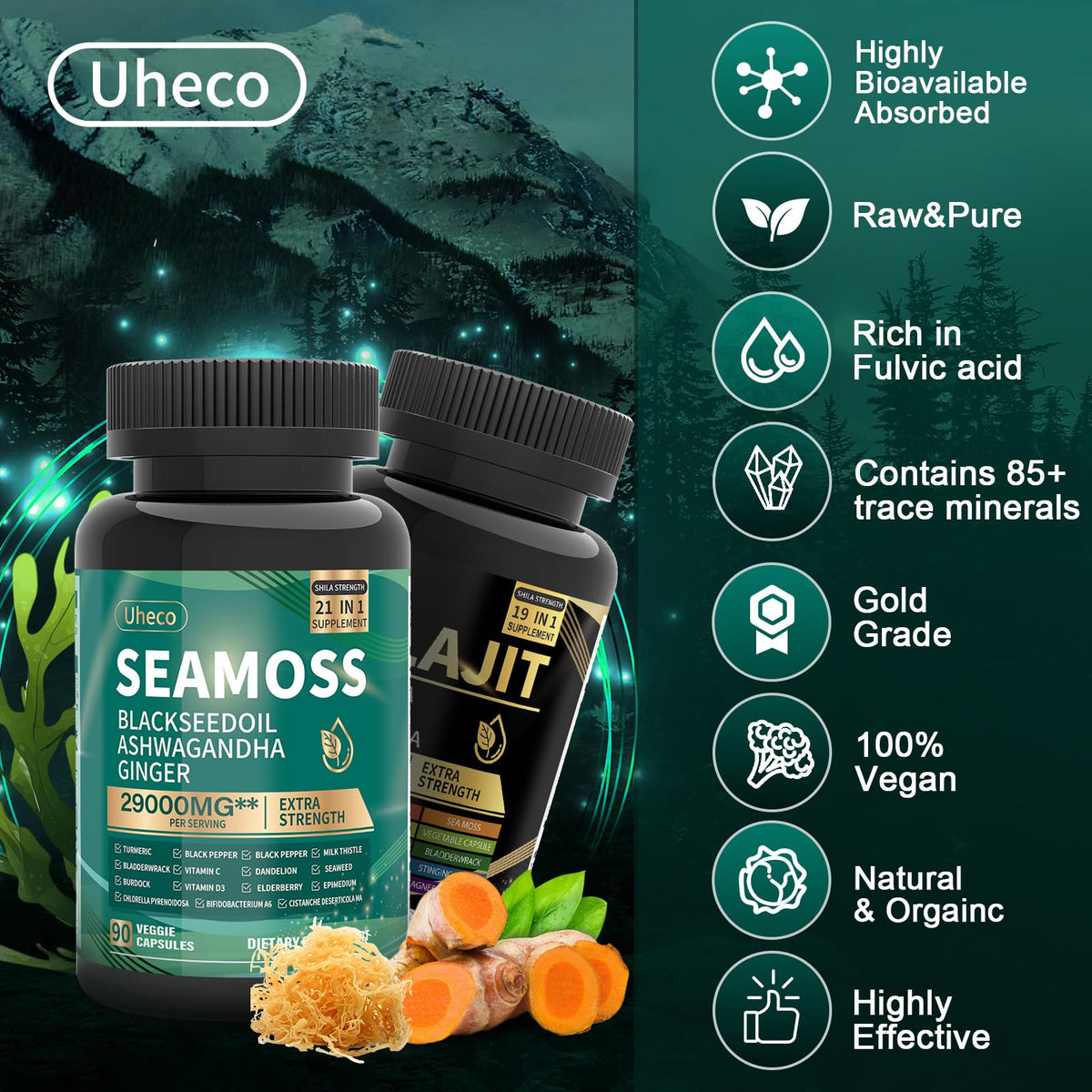 Uheco Shilajit & Sea Moss Vitality Bundle – 20000 mg Shilajit, 11000 mg Sea Moss - Calm Era