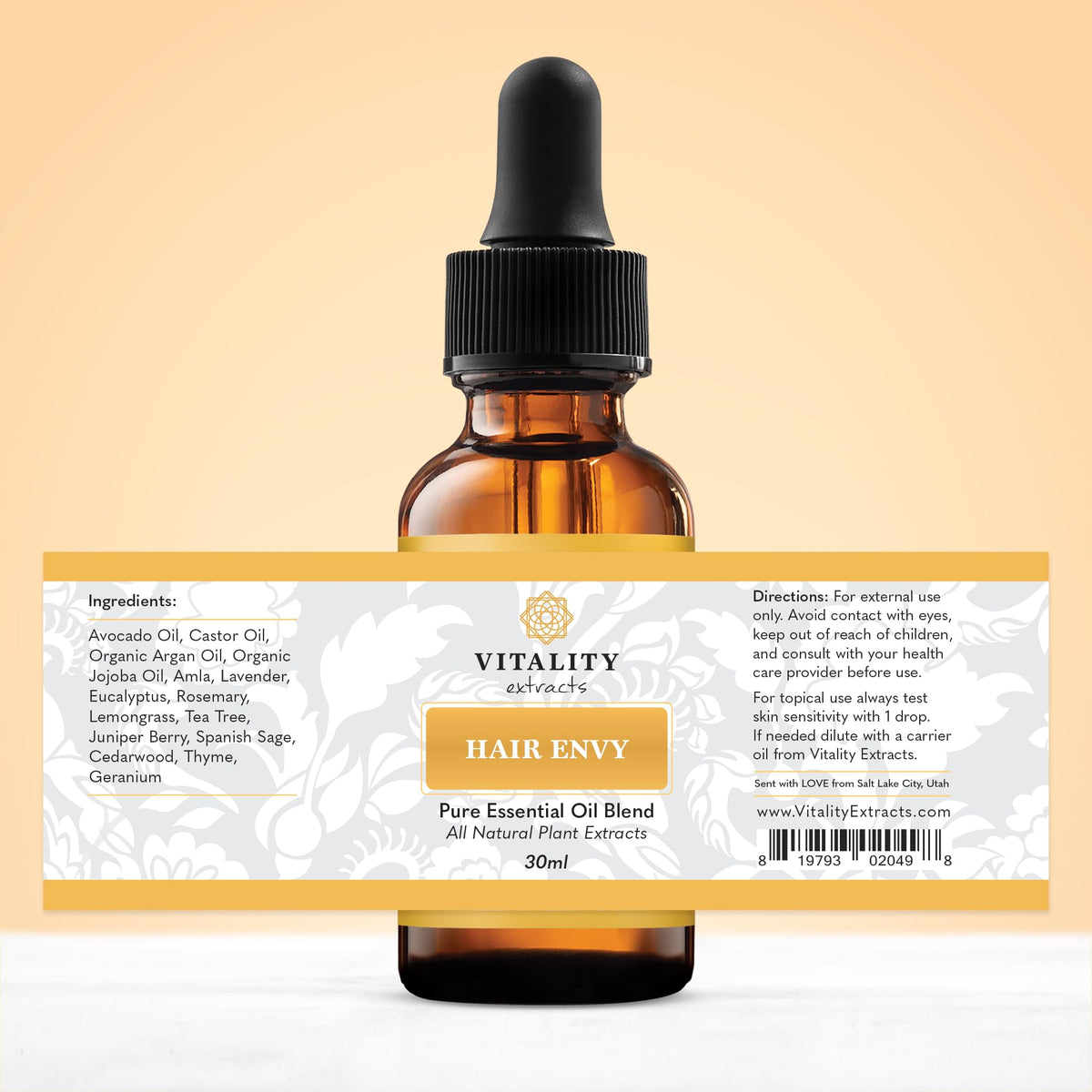 Vitality Hair Envy – Suero natural para el crecimiento del cabello con 15 extractos de plantas y aceites esenciales puros