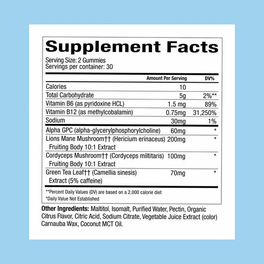 WonderFocus Mushroom Gummies – Lion’s Mane & Cordyceps Nootropic Brain Support | Vegan, Sugar-Free | Citrus | 60 Count