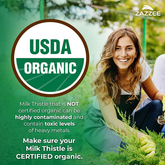 Zazzee USDA Organic Milk Thistle 30:1 Extract – 7500 mg per Capsule, 180 Vegan Capsules, 80% Silymarin, USA Made - Calm Era