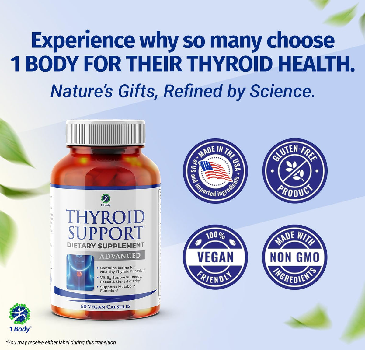 1 Body Thyroid Support Supplement – 90-Day, 3 Pack (Non-GMO Vegetarian) - Calm Era
