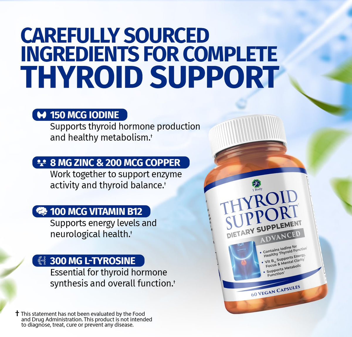 1 Body Thyroid Support Supplement – 90-Day, 3 Pack (Non-GMO Vegetarian) - Calm Era