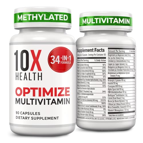 10X Health System Optimize Multivitamin for Men – 90 Capsules | 34-in-1 Methylated Formula, 5-MTHF, NAC, 800 mcg B12 - Calm Era