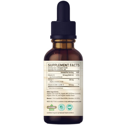 NUSAVA Vitamin D3 K2 Drops with MCT Oil – 5000 IU, Vanilla (4 Pack)