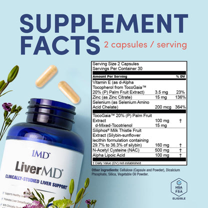 1MD Nutrition LiverMD - Liver Support Supplement with Siliphos Silybin & NAC | 60 Capsules - Calm Era