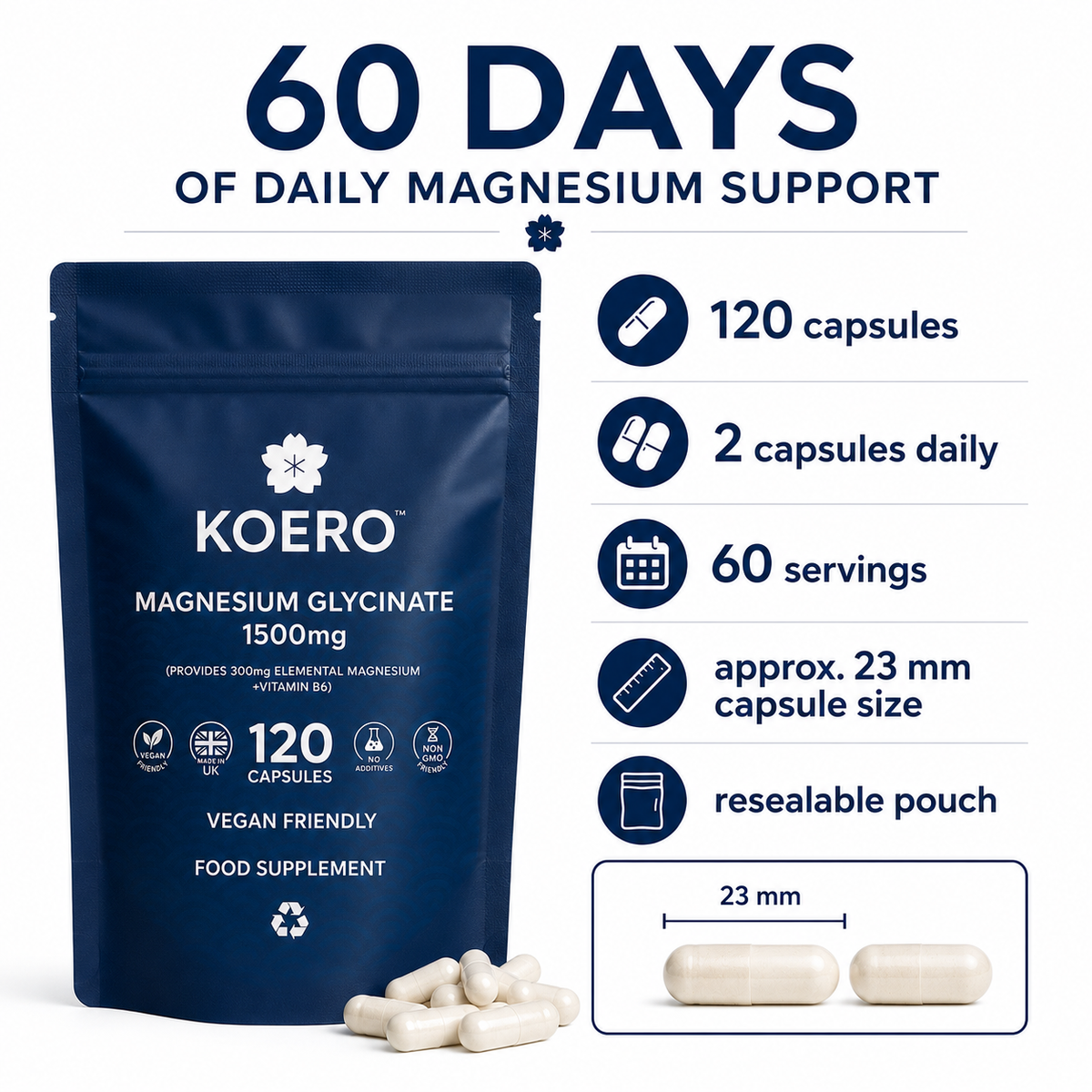 Glicinato de Magnesio + Vitamina B6 – 120 Cápsulas