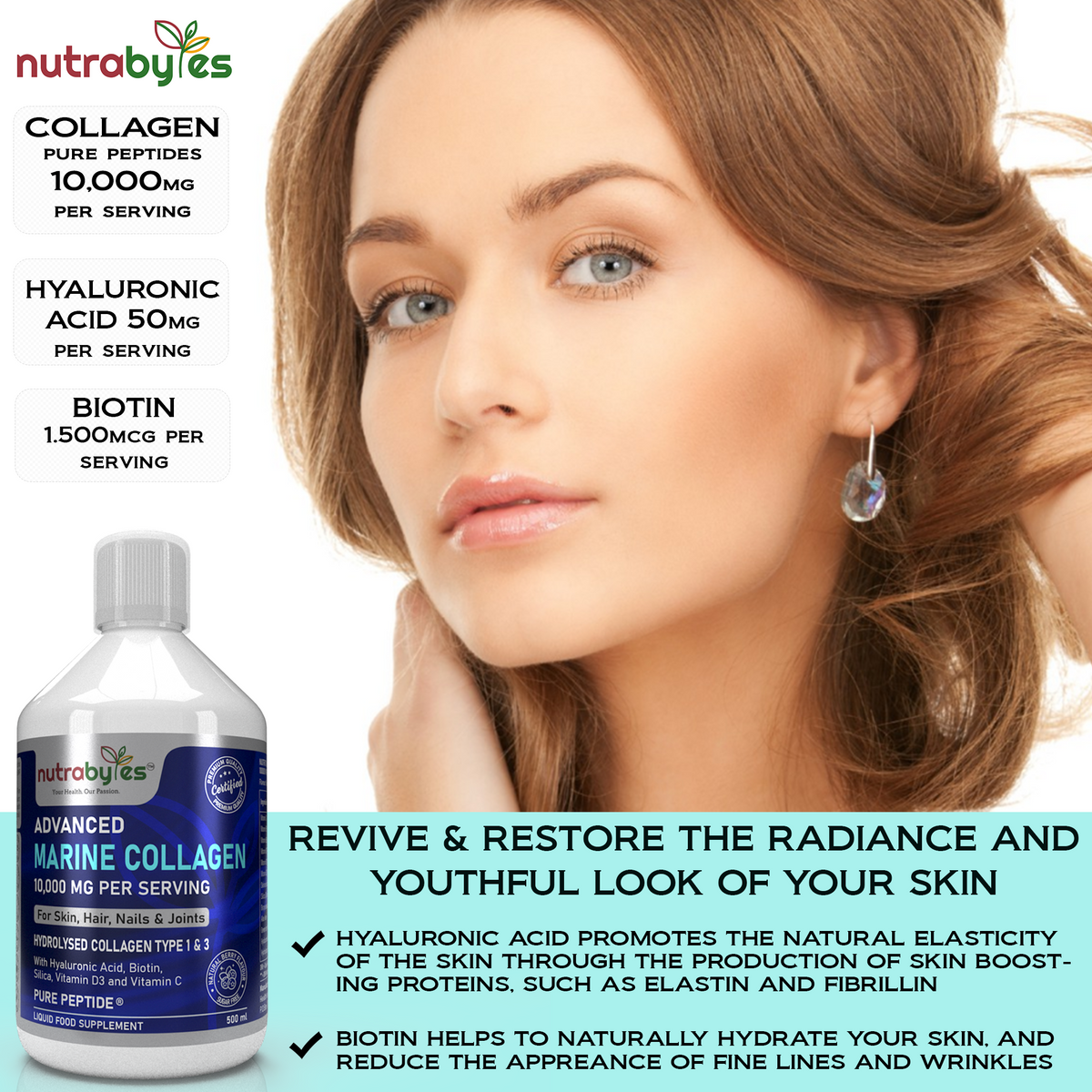 Advanced Liquid Marine Collagen 10,000mg | with Hyaluronic Acid, Biotin & Vitamin C | Berry Flavour