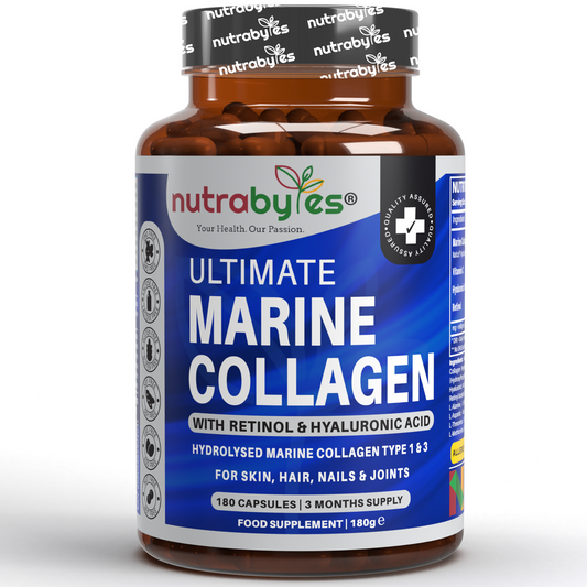 Cápsulas de colágeno marino definitivo | Ácido hialurónico, vitamina C y acetato de retinilo | 180 cápsulas | Suministro para 3 meses