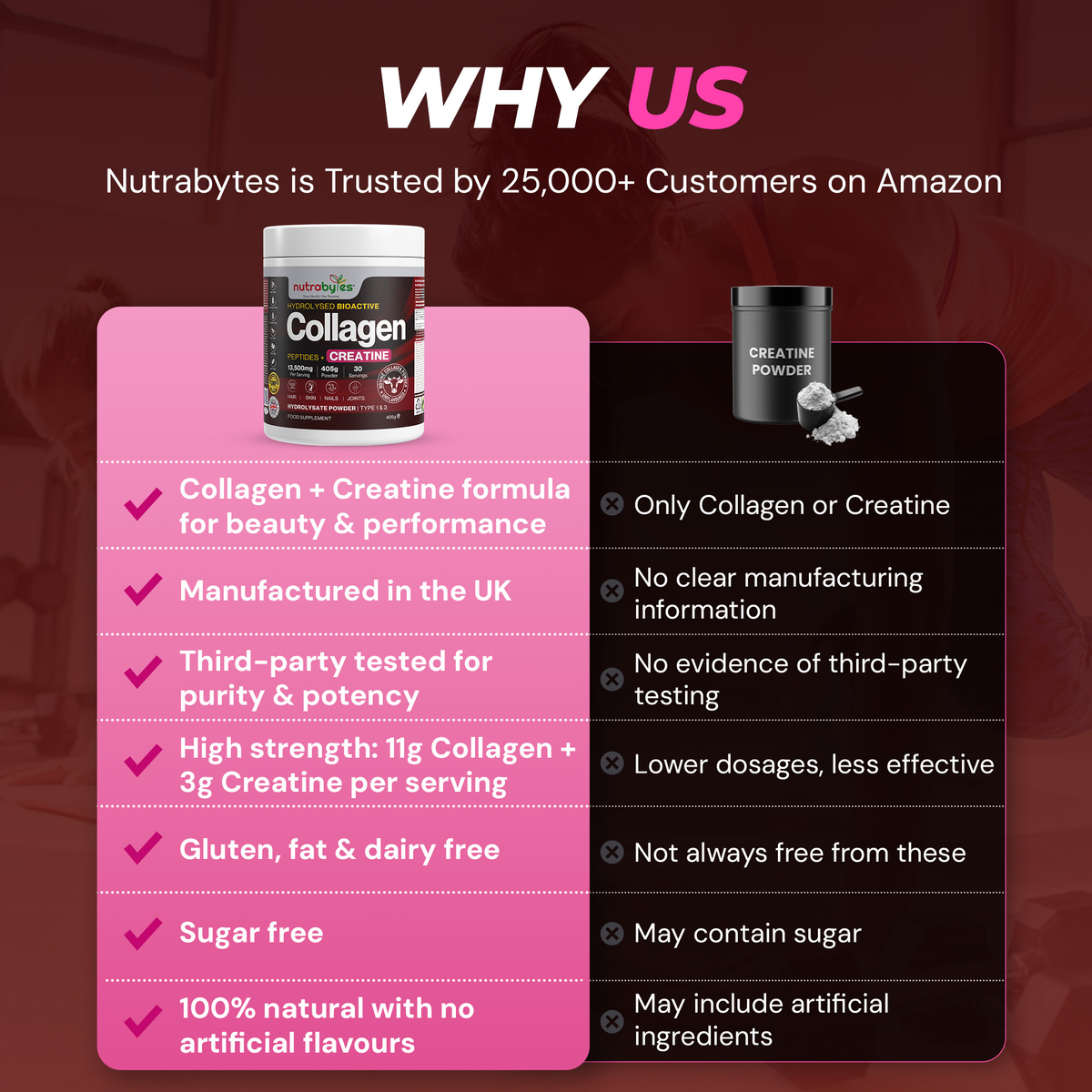 Collagen Powder with Creatine Monohydrate | Bovine Collagen & Micronised Creatine | Unflavoured | 405g