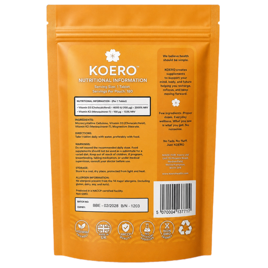Vitamina D3 4000 UI + K2 MK-7 100 µg – 180 Comprimidos