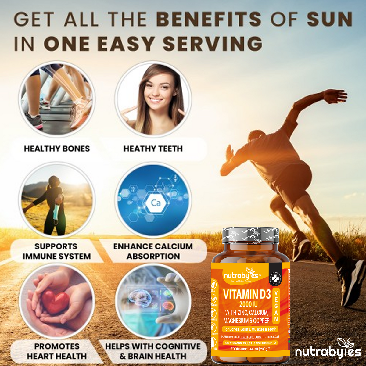 Vegan Vitamin D3 2000 IU | with Calcium, Magnesium, Zinc & Copper | 180 Capsules | 3-Month Supply