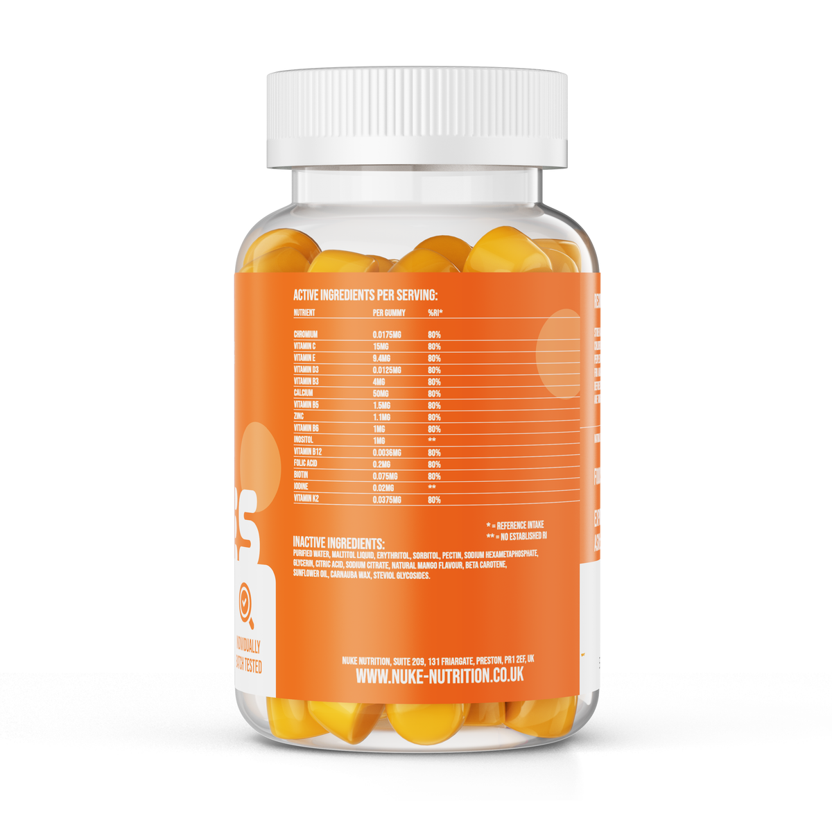 Nuke Nutrition Multivitamin Gummies – 15 Ingredients with Vitamin D, K2 & Zinc, 60ct