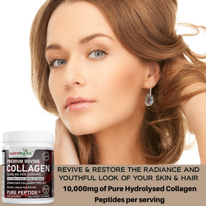 Premium Bovine Collagen Powder 10,000mg | Pure Hydrolysed Peptides Types 1 & 3 | Unflavoured