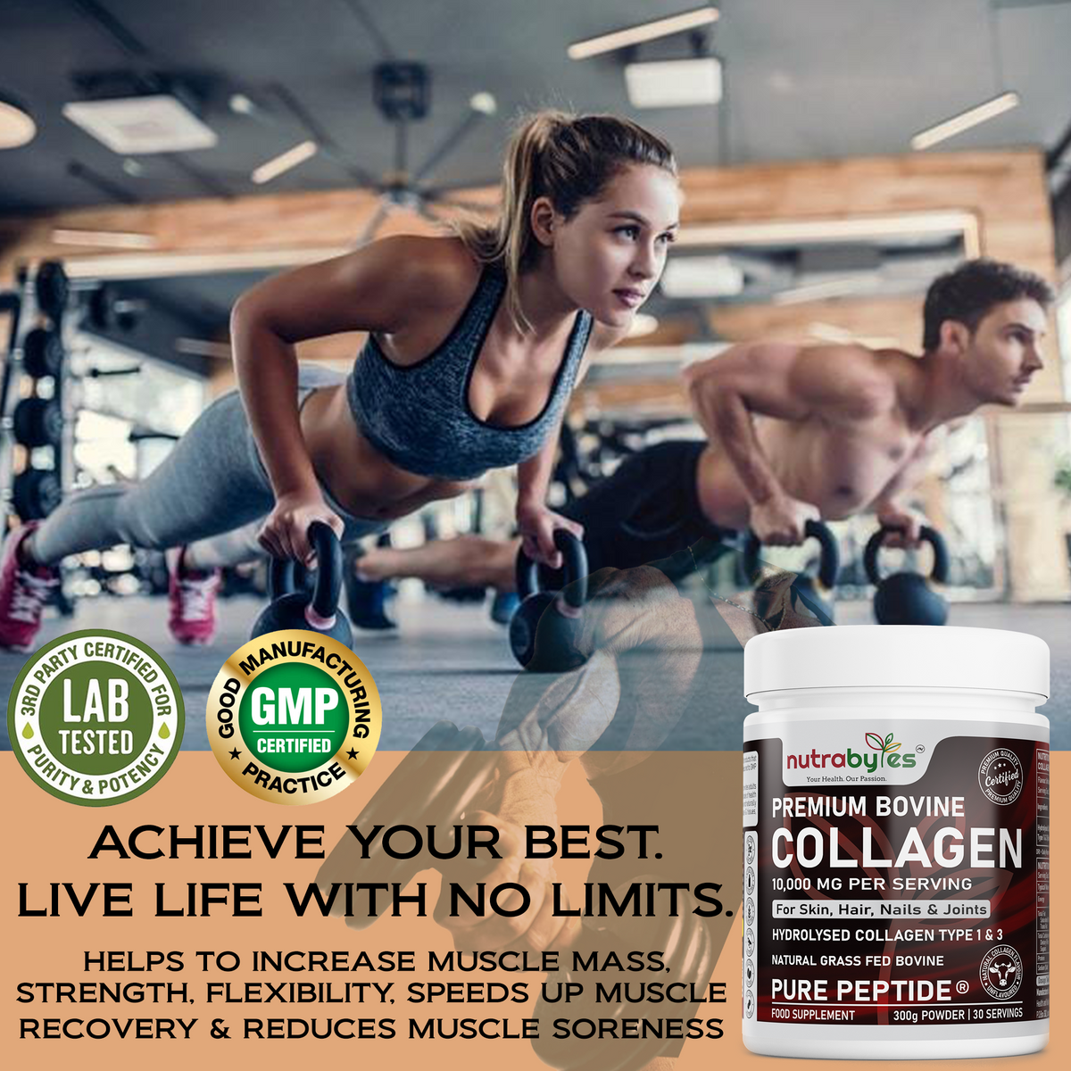 Premium Bovine Collagen Powder 10,000mg | Pure Hydrolysed Peptides Types 1 & 3 | Unflavoured