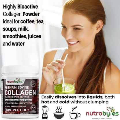 Premium Bovine Collagen Powder 10,000mg | Pure Hydrolysed Peptides Types 1 & 3 | Unflavoured