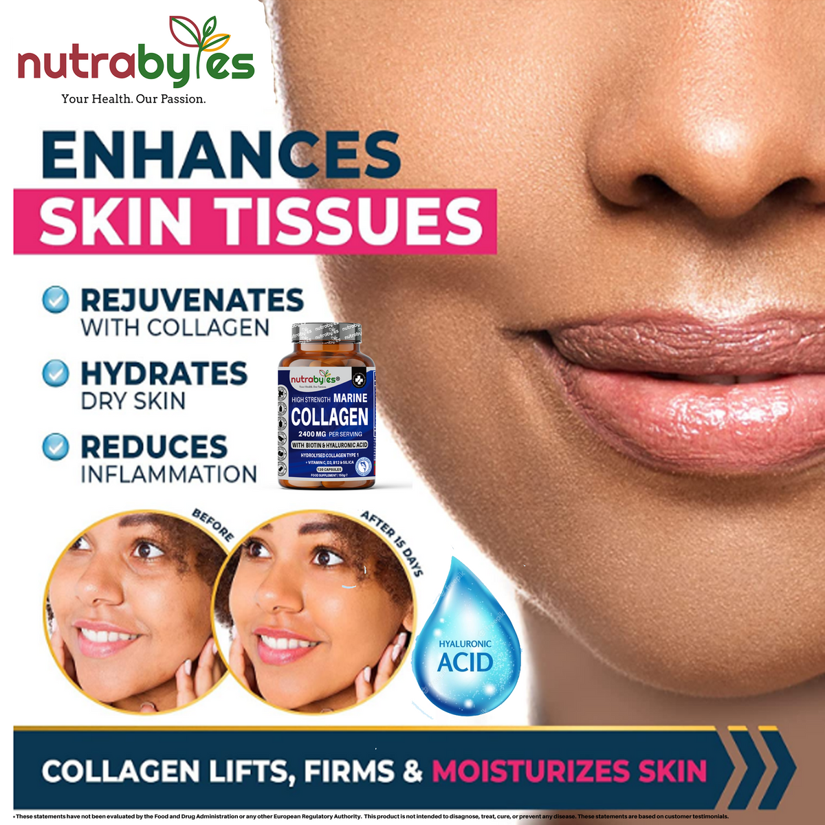 High Strength Marine Collagen Capsules 2400mg | with Vitamin C, Hyaluronic Acid & Biotin | 120 Capsules