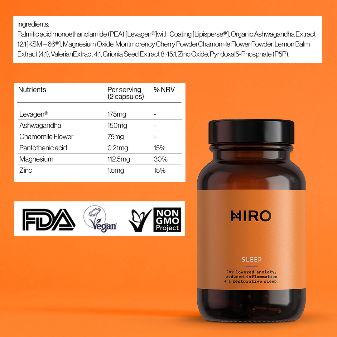 HIRO Sleep Supplement – Levagen®, Ashwagandha KSM-66®, Magnesium & Chamomile