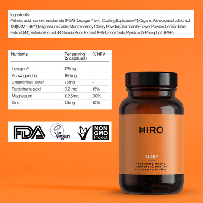 HIRO Sleep Supplement – Levagen®, Ashwagandha KSM-66®, Magnesium & Chamomile
