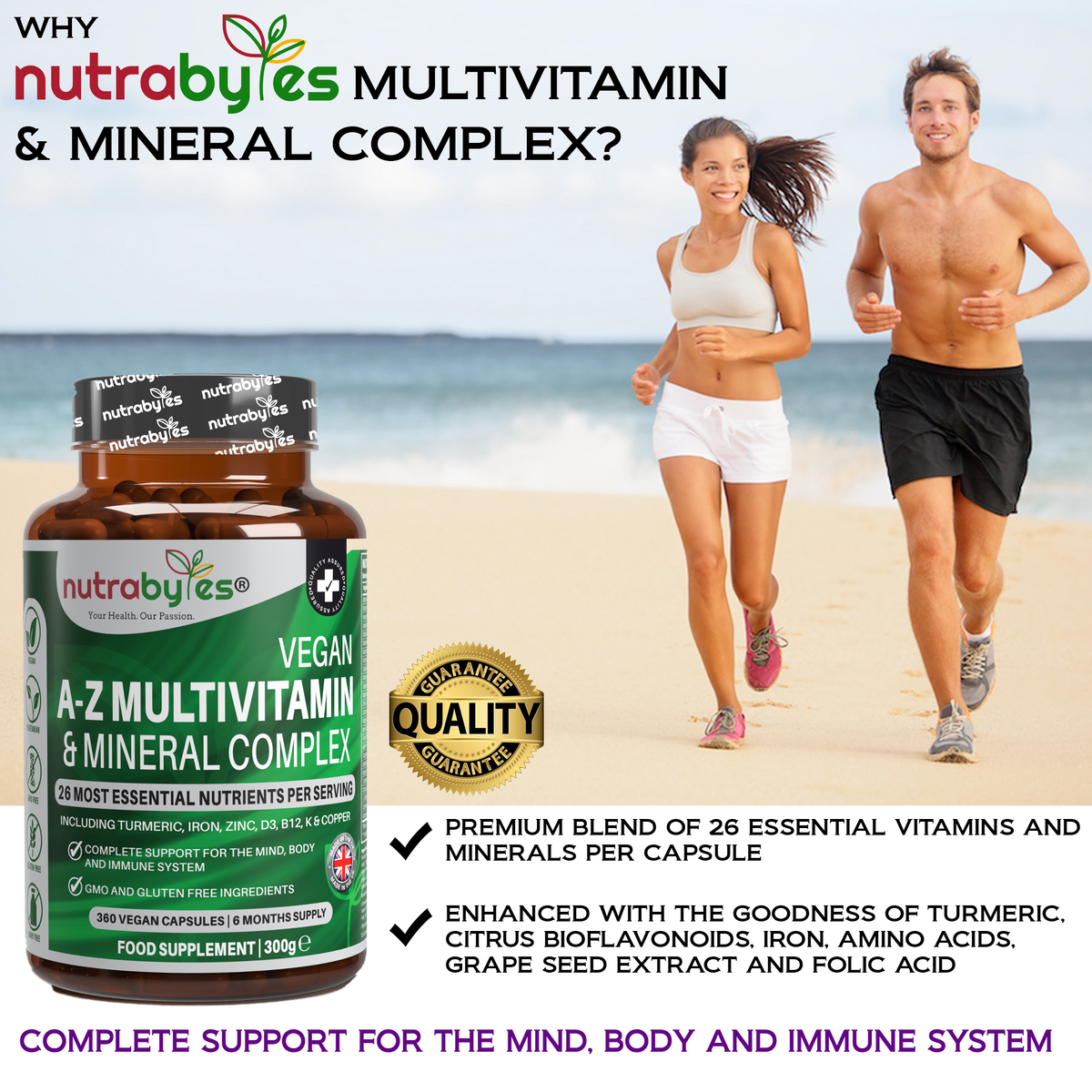 Vegan A-Z Multivitamin & Mineral Complex | 26 Nutrients | 360 Capsules | 6-Month Supply