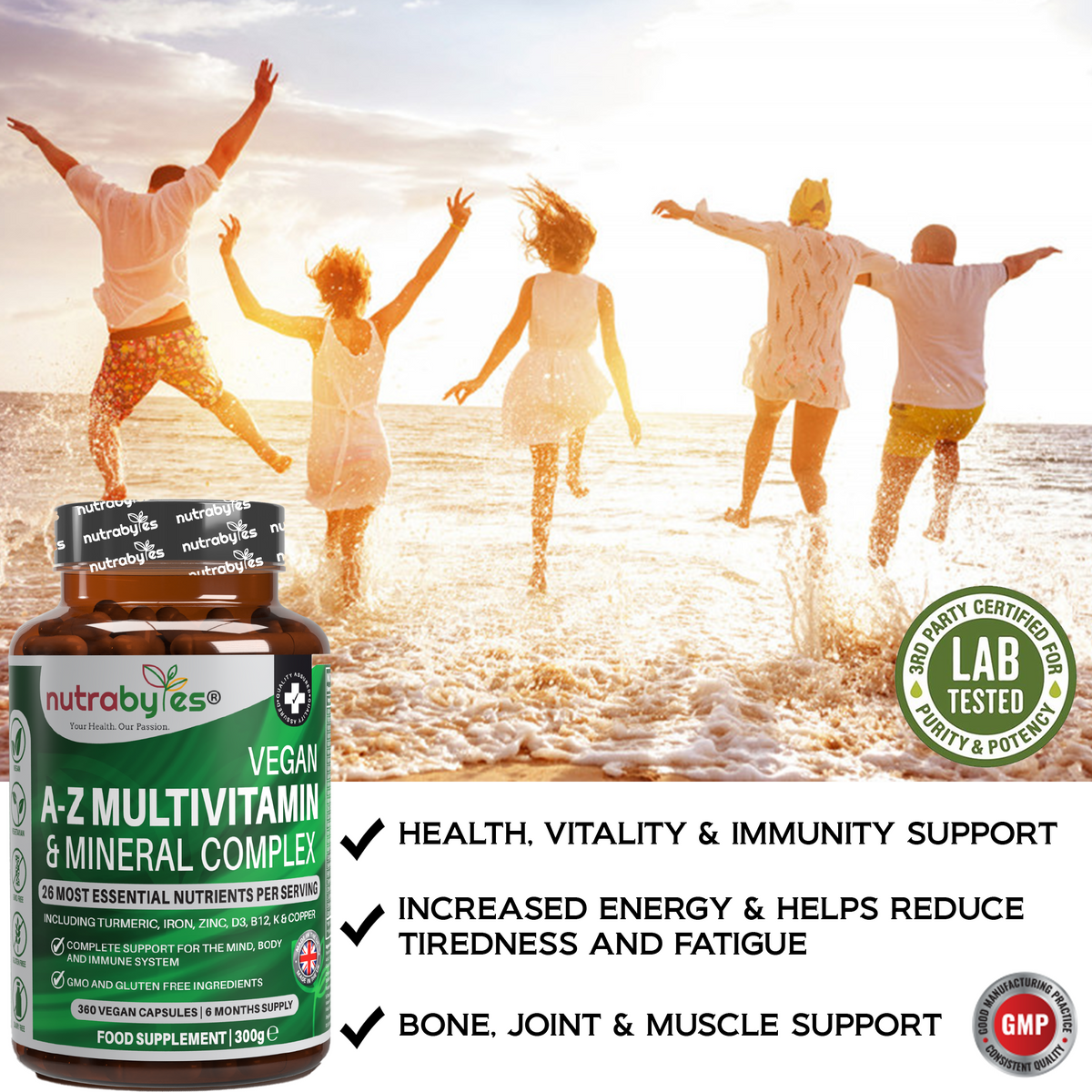 Vegan A-Z Multivitamin & Mineral Complex | 26 Nutrients | 360 Capsules | 6-Month Supply