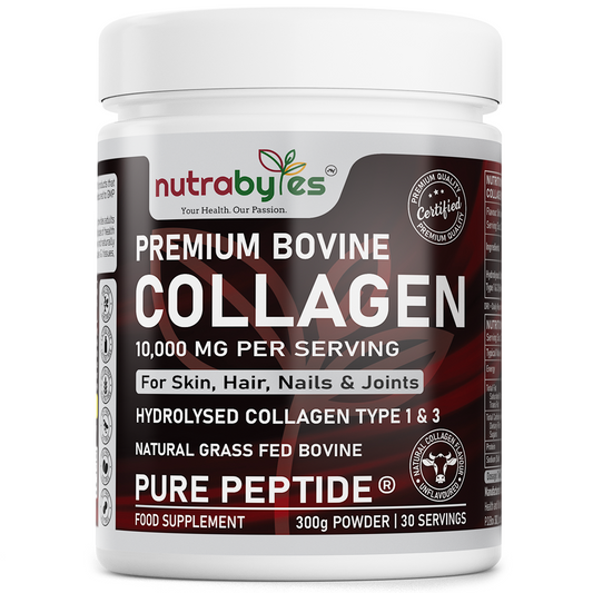Nutrabyles Premium Bovine Collagen supplement container on a white background