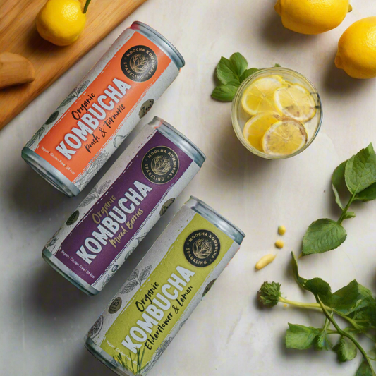 Paquete de antioxidantes | 20 latas | Frutos rojos, flor de saúco y limón, y melocotón y cúrcuma