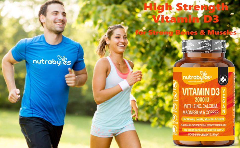Vegan Vitamin D3 2000 IU | with Calcium, Magnesium, Zinc & Copper | 180 Capsules | 3-Month Supply
