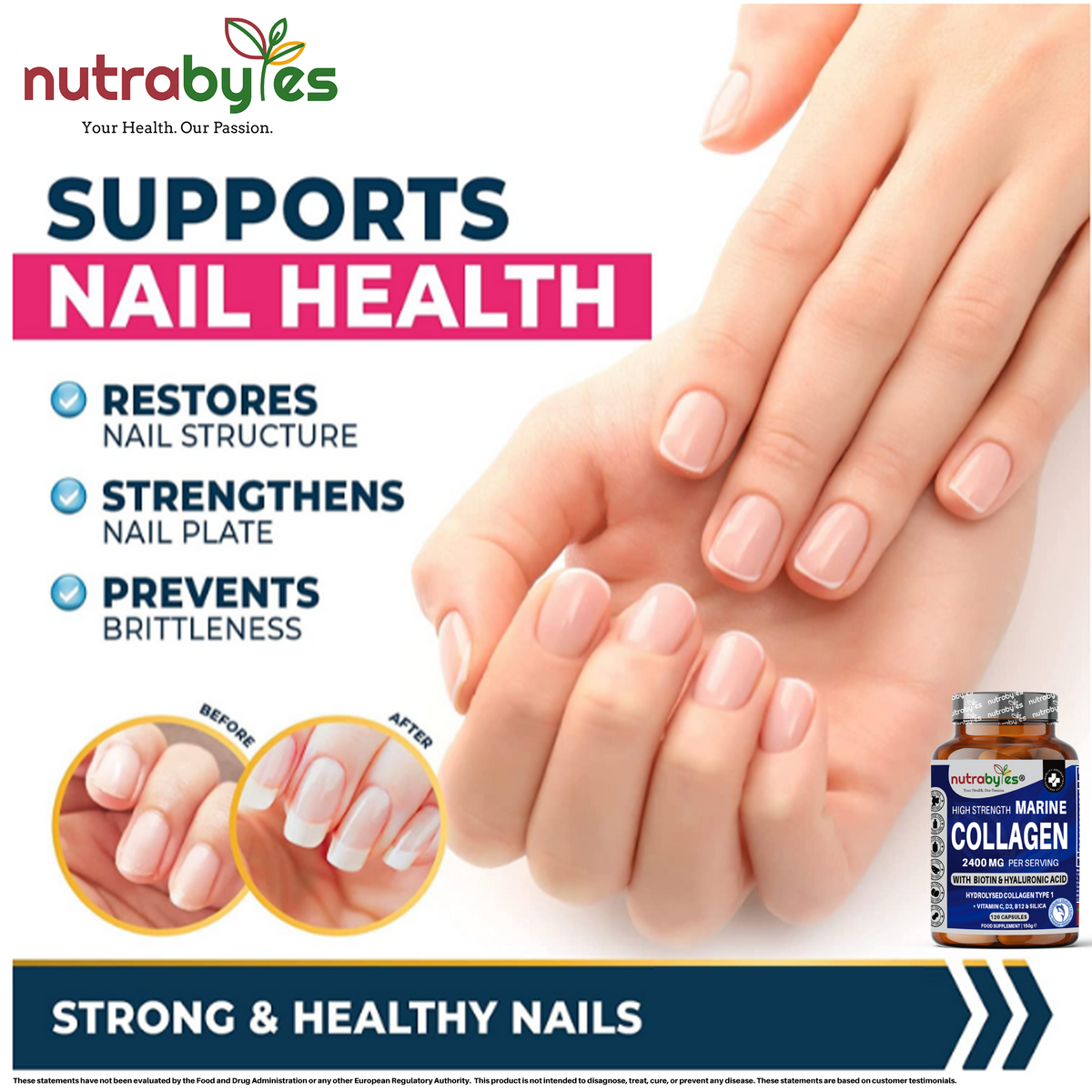 High Strength Marine Collagen Capsules 2400mg | with Vitamin C, Hyaluronic Acid & Biotin | 120 Capsules